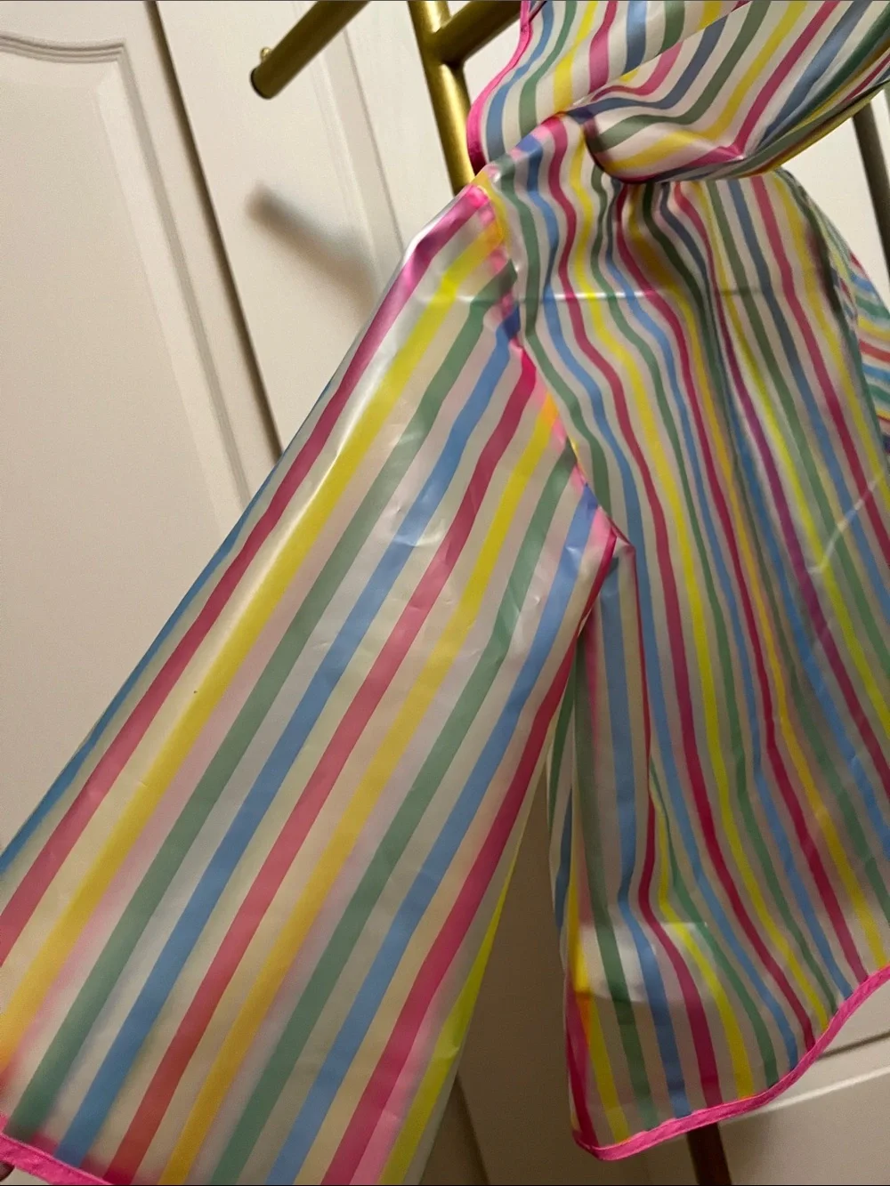 GAP Girls' Pastel Multicolor Striped Hooded Raincoat with Pink Trim Sz 3Y